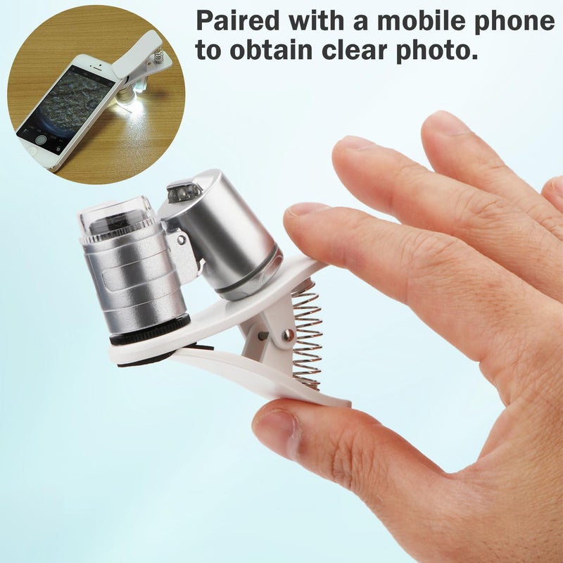 Rongon Clip-On Type Loupe 60X Zoom Microscopes Jewelers Magnifier Universal Micro Lens Jewelry Magnifying Glass with LED/UV Lights for Mobile iPhone Samsung More Smartphones - Image 3